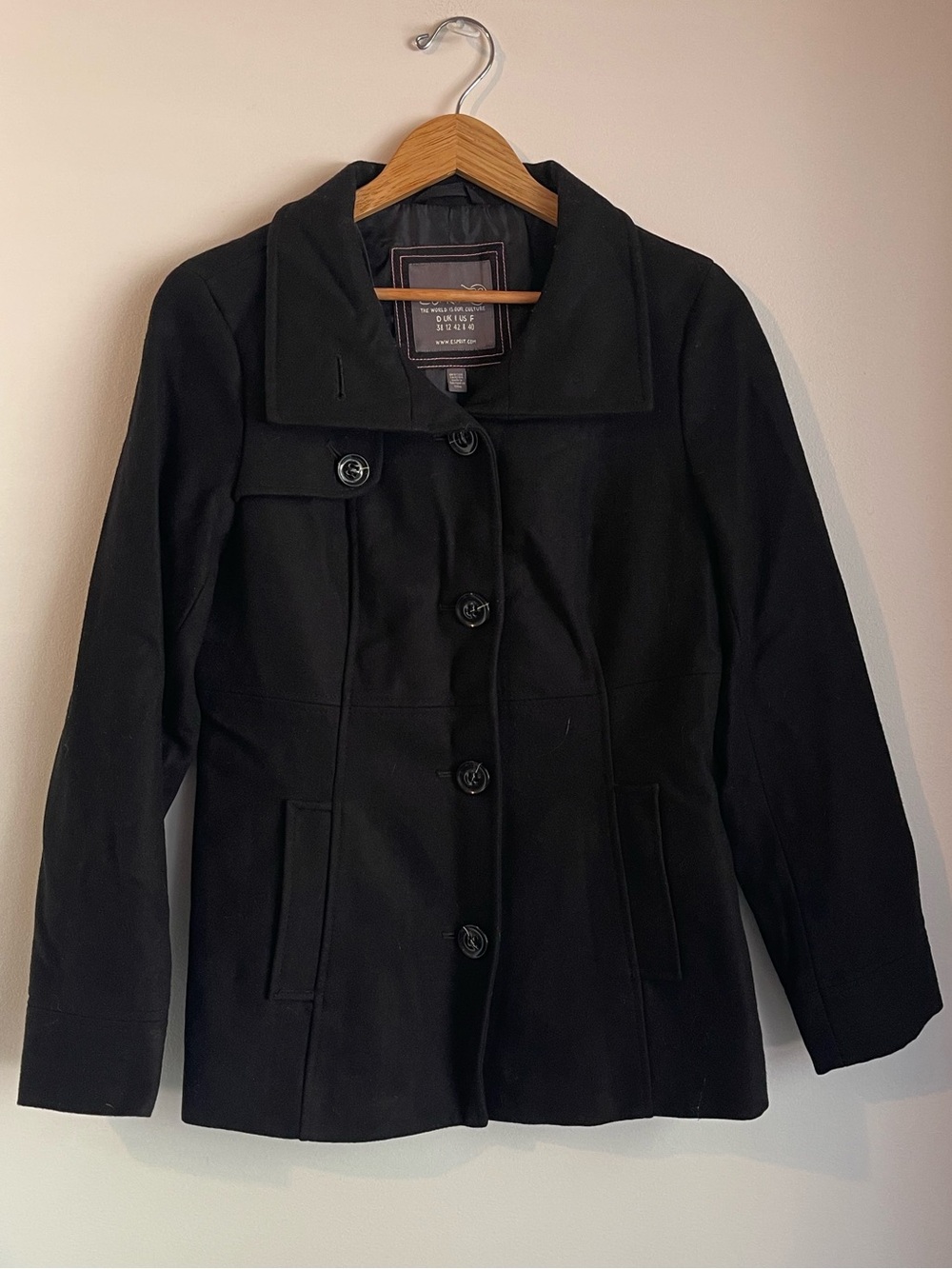 Esprit Wool Blend Button Front Peacoat Jacket Classic Black Size 8